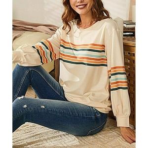 LUUKSE Long Sleeve Striped Pullover Sweatshirt Multicolor Women's Size L